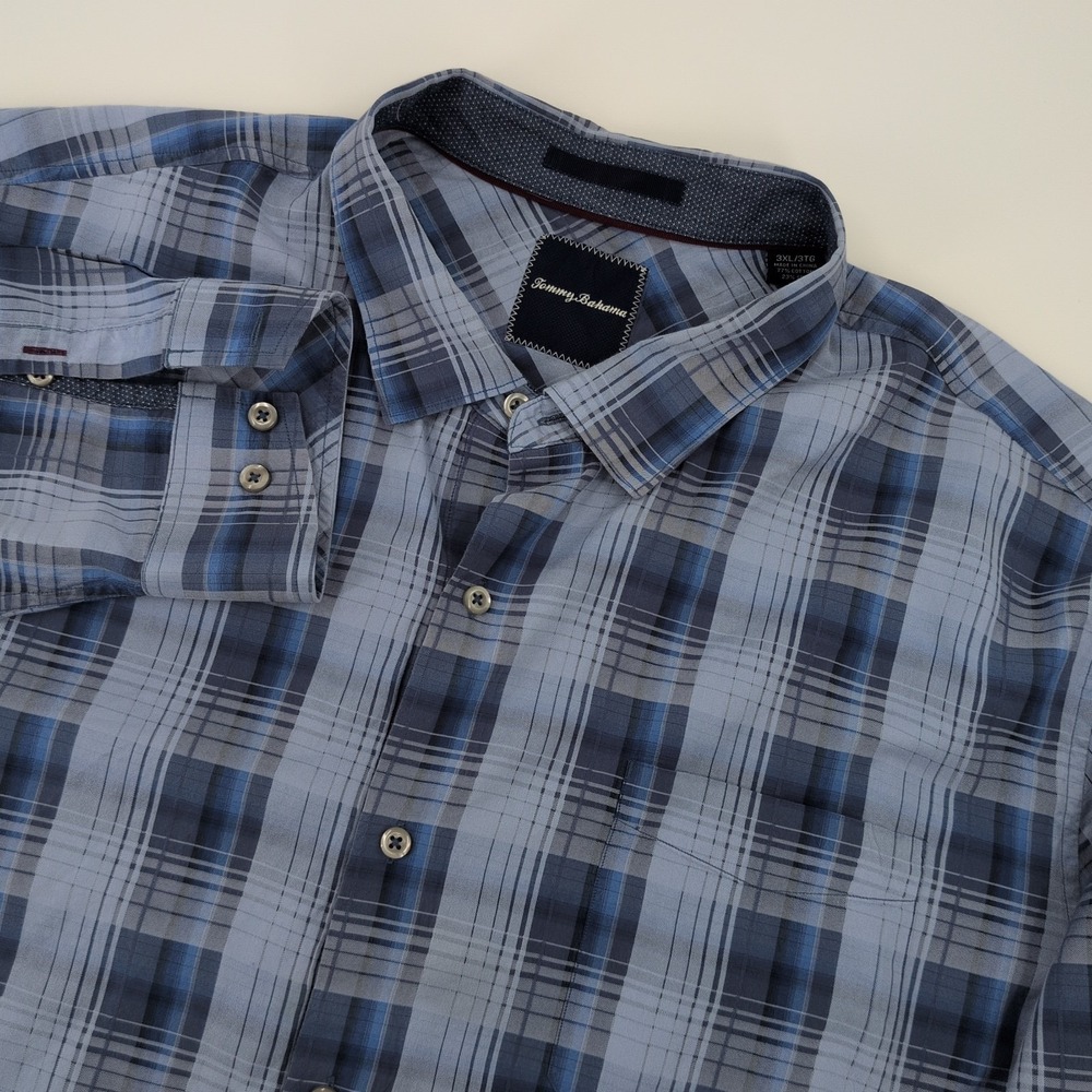 Tommy Bahama Cotton Silk Blend Long Sleeve Blue Plaid Print Resort Wear Sz 3XL